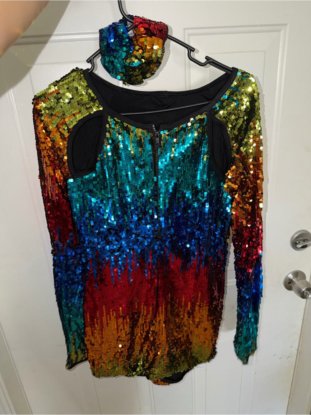 Weissman Multicolor Sequin Leotard long sleeve